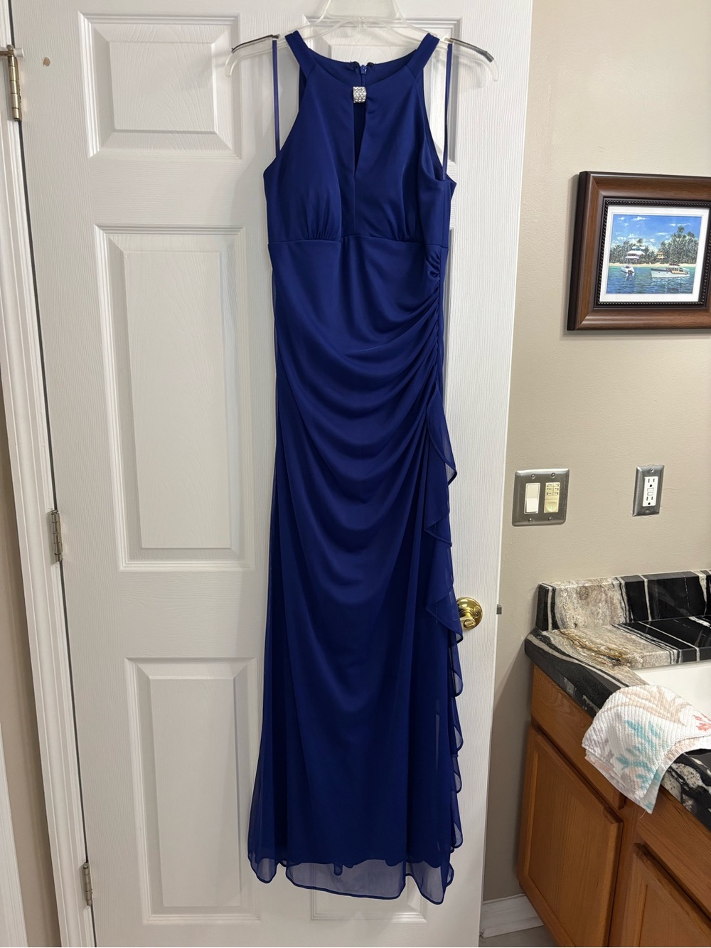 Betsy & Adam Cobalt Blue Formal Evening Dress with Rhinestone Accent